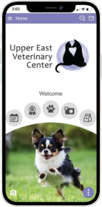 Image of cell phone and app interface for upper east vet