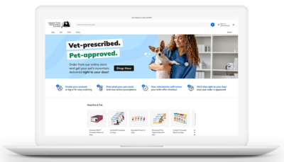 Image of computer showing home screen of online pet pharmacy