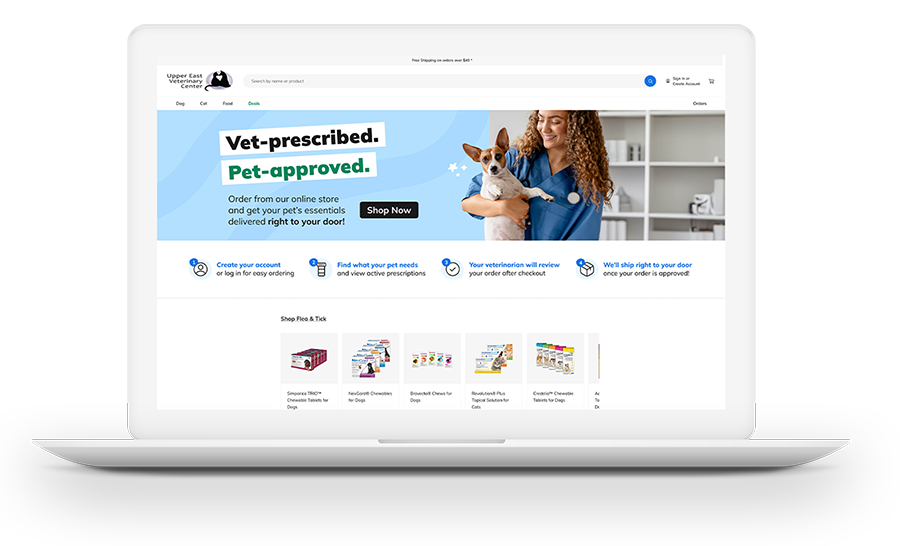 Image of computer showing home screen of online pet pharmacy