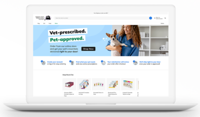 Image of computer showing home screen of online pet pharmacy
